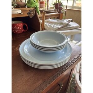 Lot Of Melamine 5 Pastel Blue Dinner Plates P120 10" & 4 Cereal Bowls B 220 7.5"